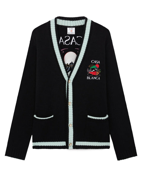 【CASABLANCA】刺繍カーディガン ブラック CASABLANCA (カサブランカ) MERINO EMBROIDERY CARDIGAN / BLACK