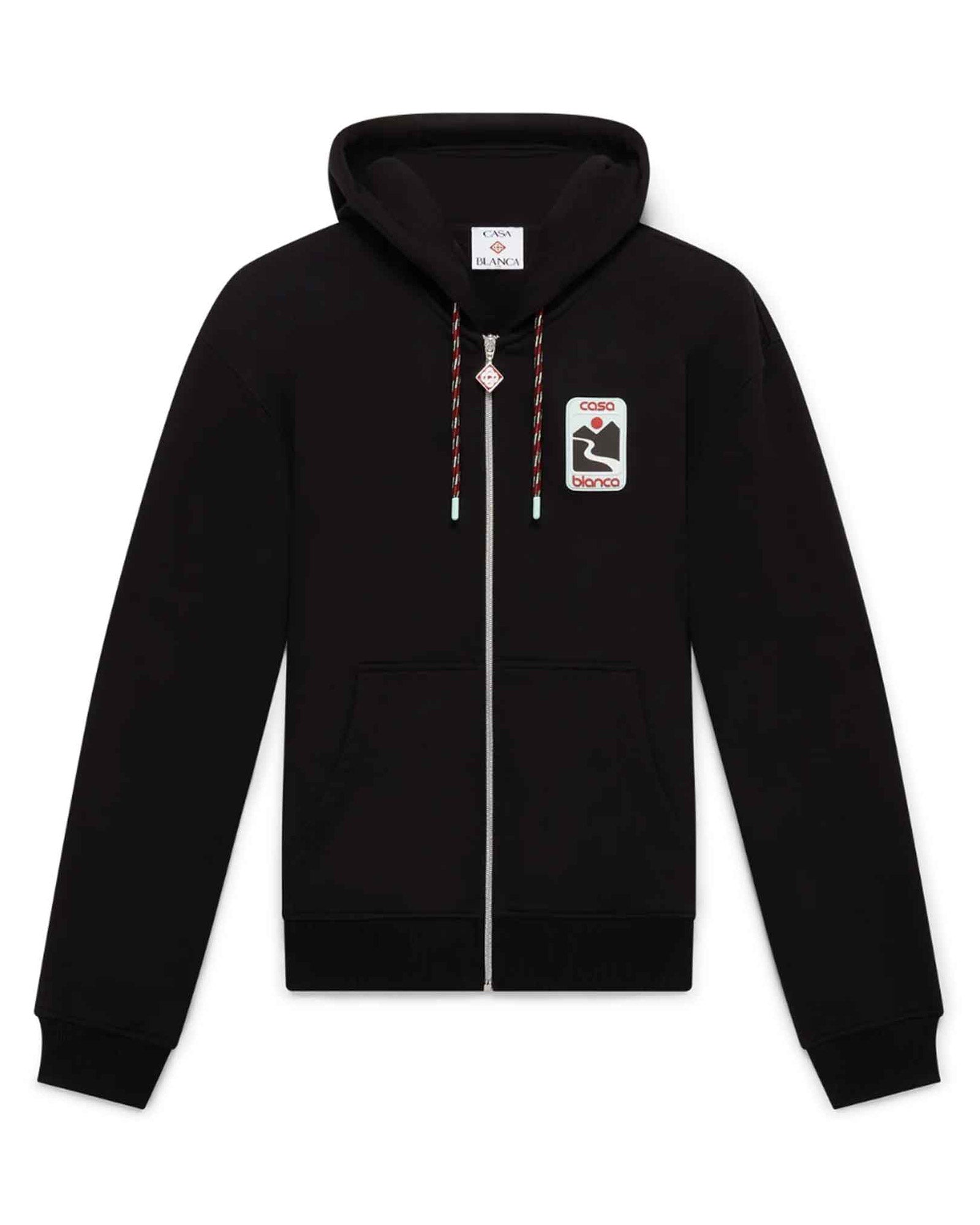 SUNSET VALLEY RUBBER PATCH ZIP-THROUGH HOODIE / BLACK