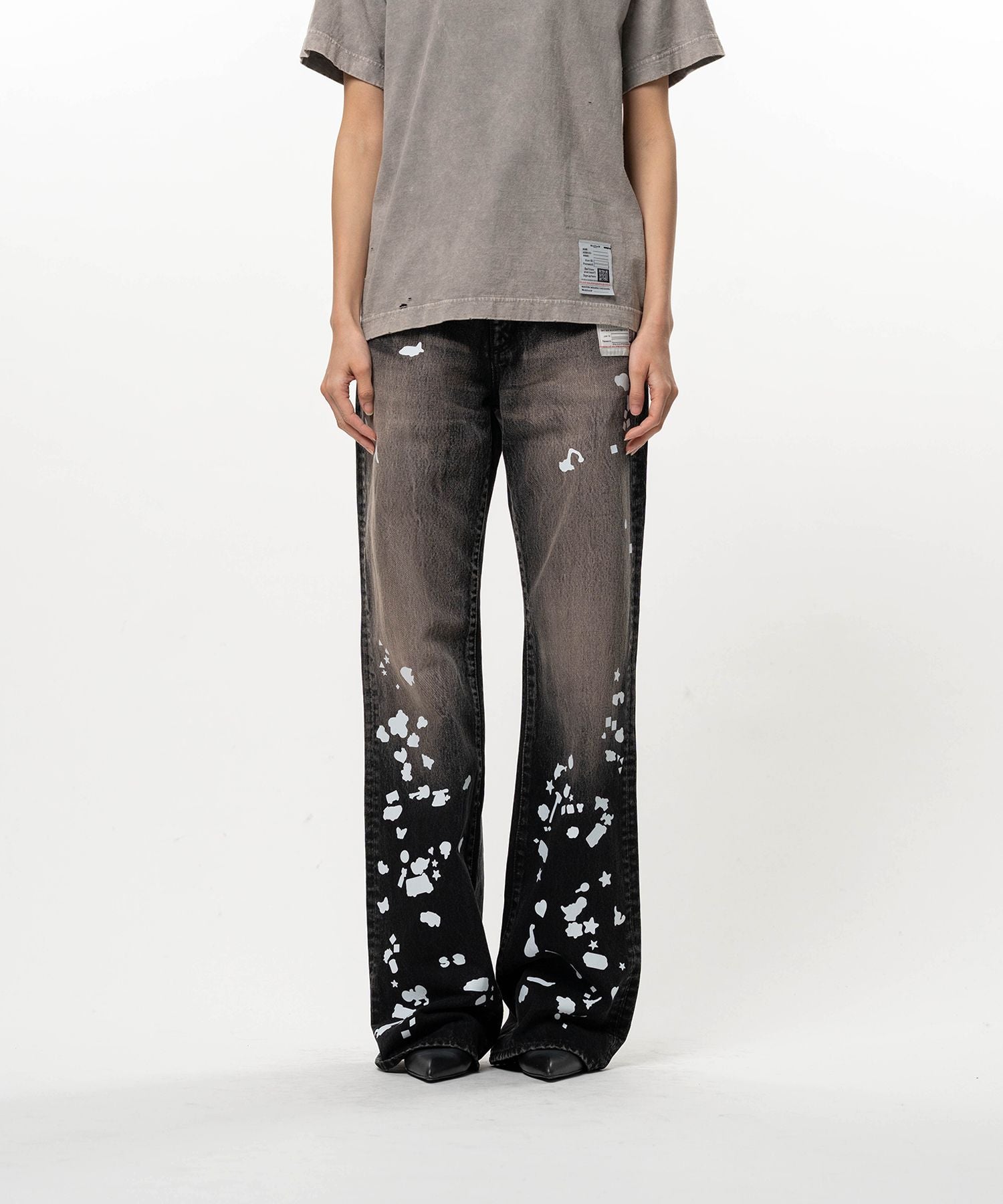 MIHARA YASUHIRO・ミハラヤスヒロ - デニムパンツ STRAIGHT JEANS WITH SILHOUETTE KIDS STICKER / BLACK