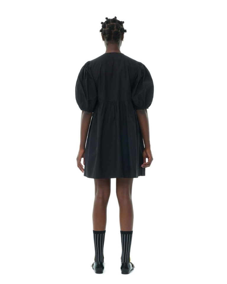GANNI × COTTON POPLIN TIE STRING MINI DRESS / BLACK