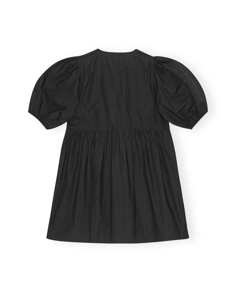GANNI × COTTON POPLIN TIE STRING MINI DRESS / BLACK