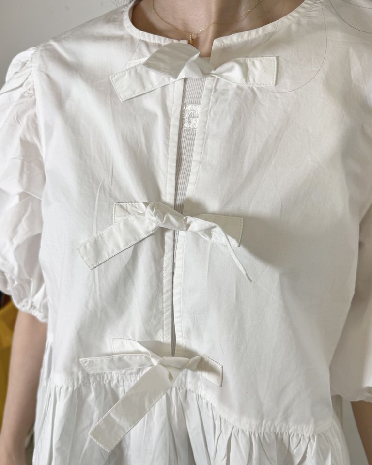 ganni cotton poplin tie string mini dress Ganni
