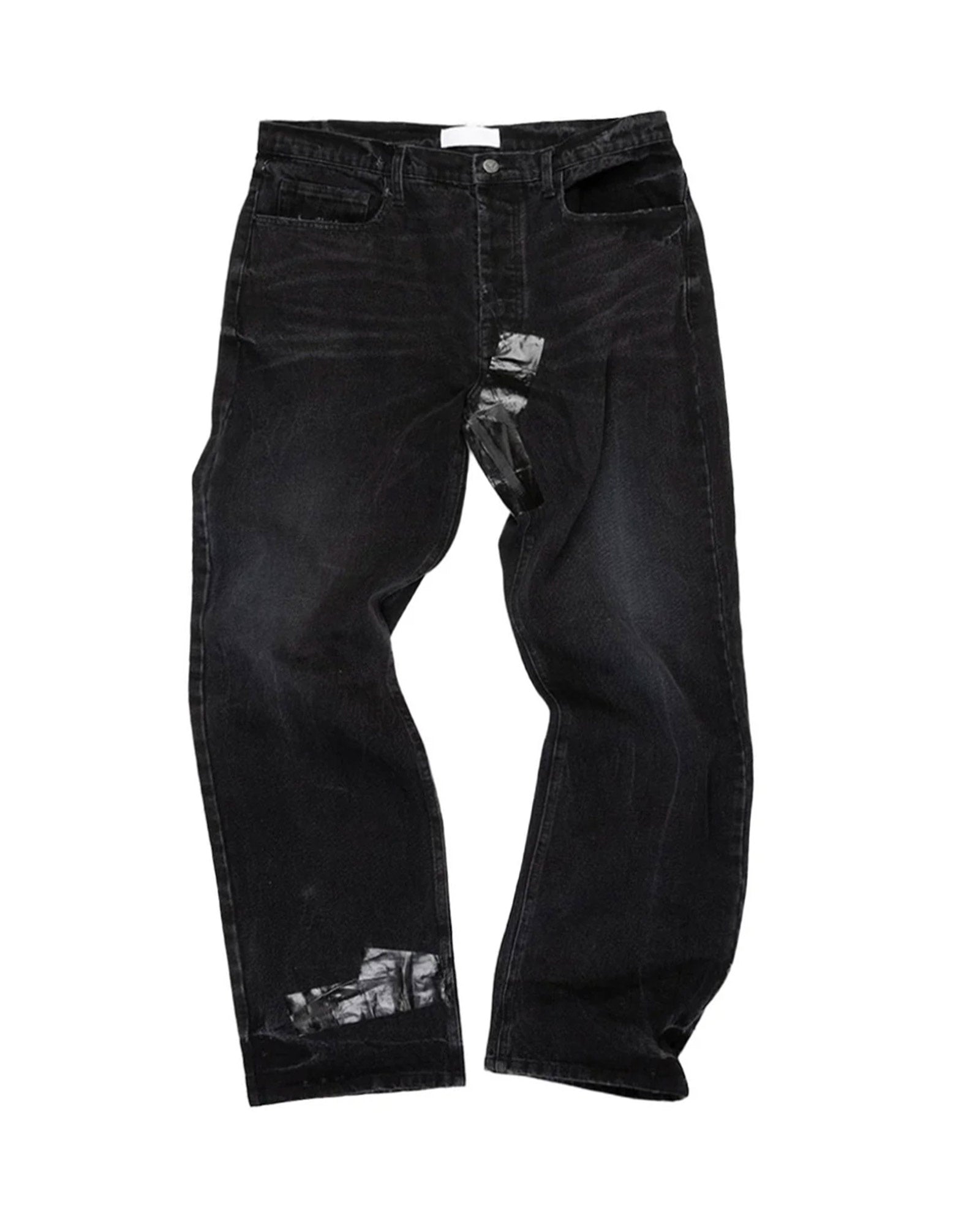 STRAIGHT LEG DUCT TAPE JEANS / WASHED BLACK