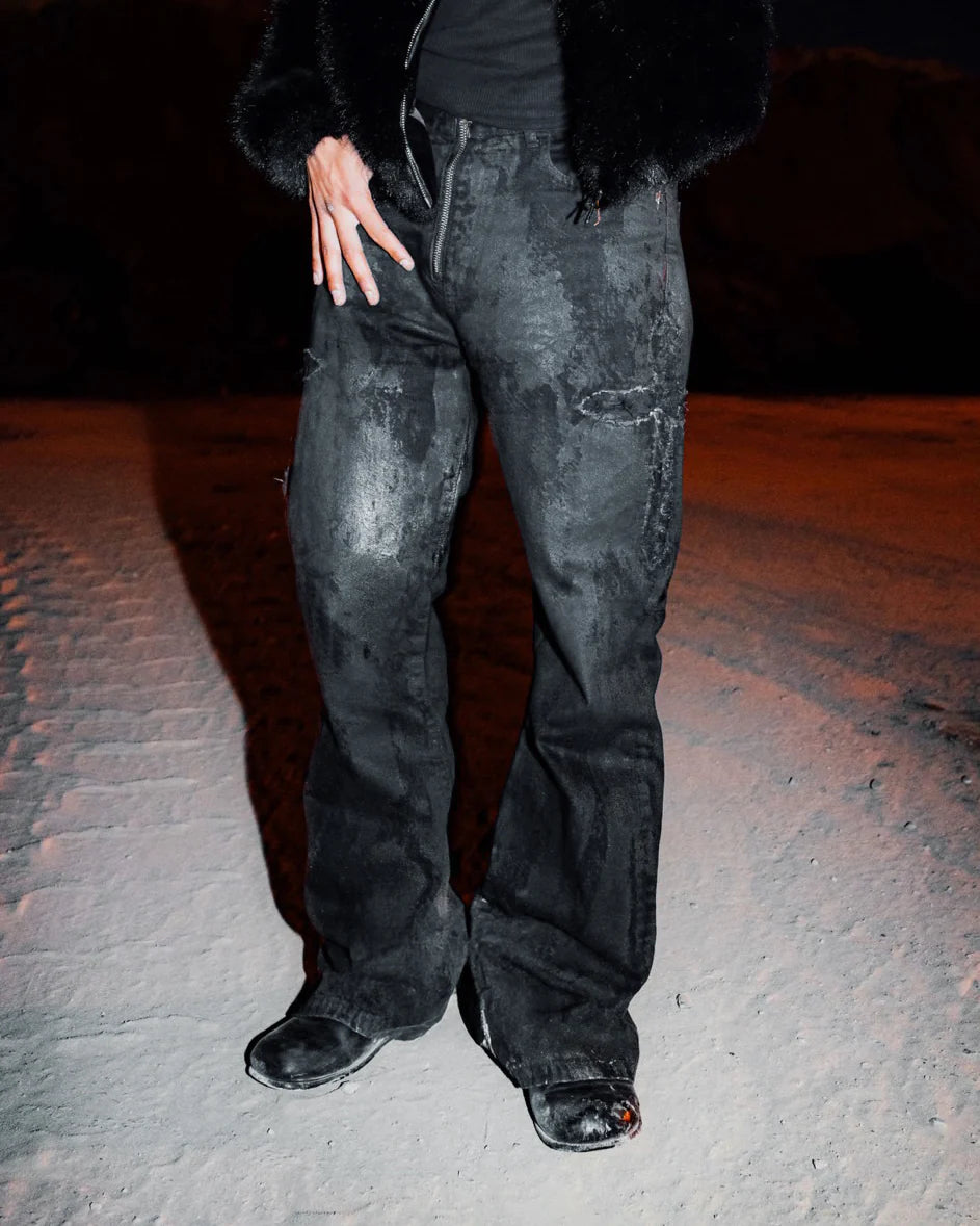 LAST NEST・ラストネスト - デニムパンツ COATING DENIM FLARE PANTS / BLACK