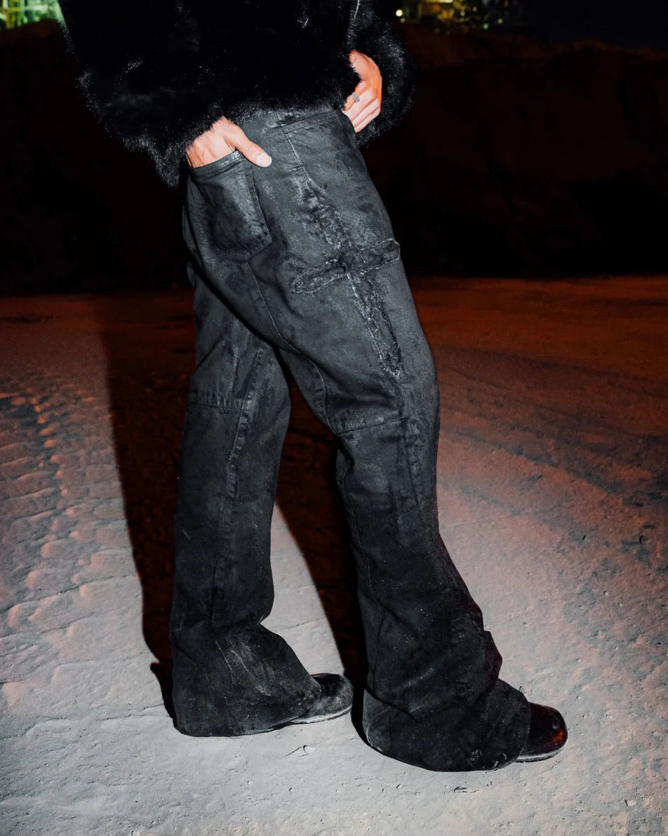 LAST NEST・ラストネスト - デニムパンツ COATING DENIM FLARE PANTS / BLACK