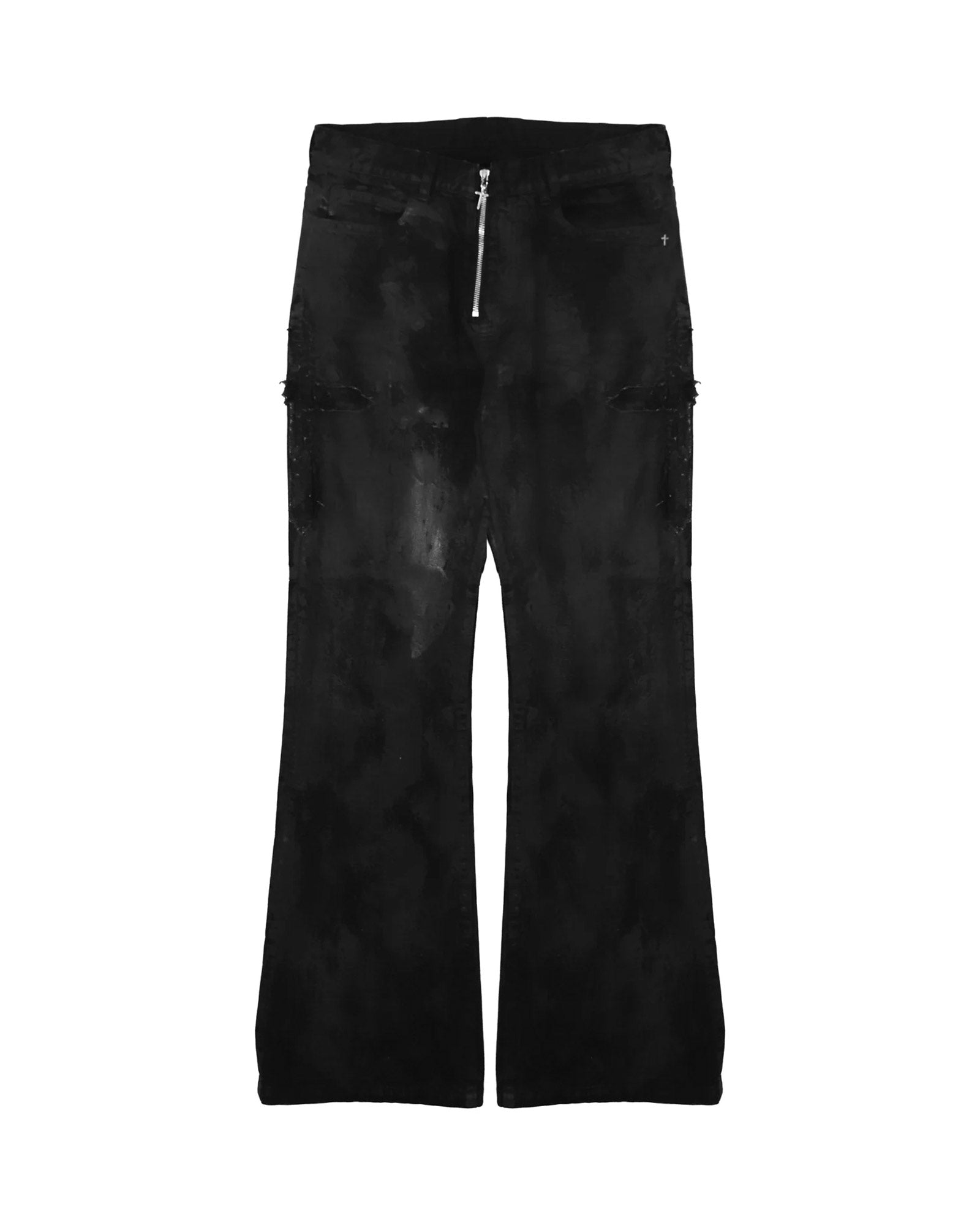 COATING DENIM FLARE PANTS / BLACK