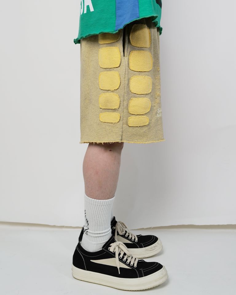 SATOSHI NAKAMOTO・サトシナカモト - ハーフ・ショートパンツ DESTROTED PATCHWORK MOTO SHORT /HEATHER
