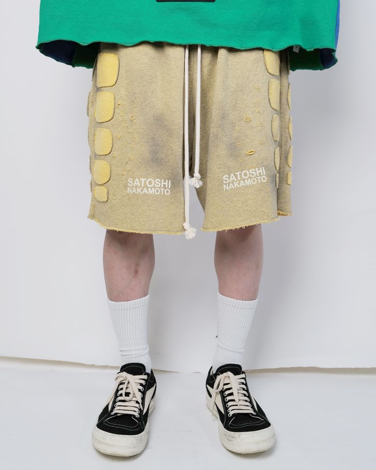 SATOSHI NAKAMOTO・サトシナカモト - ハーフ・ショートパンツ DESTROTED PATCHWORK MOTO SHORT /HEATHER