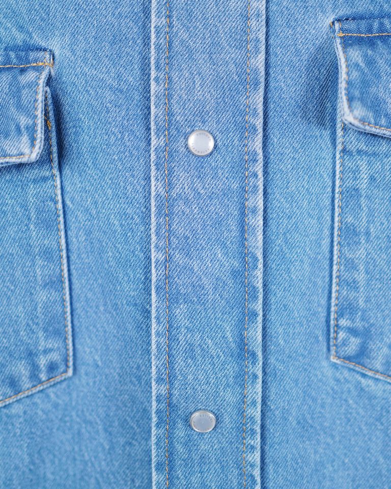 VETEMENTS × EMBROIDERED FANCY LOGO DENIM SHIRT /  BLUE