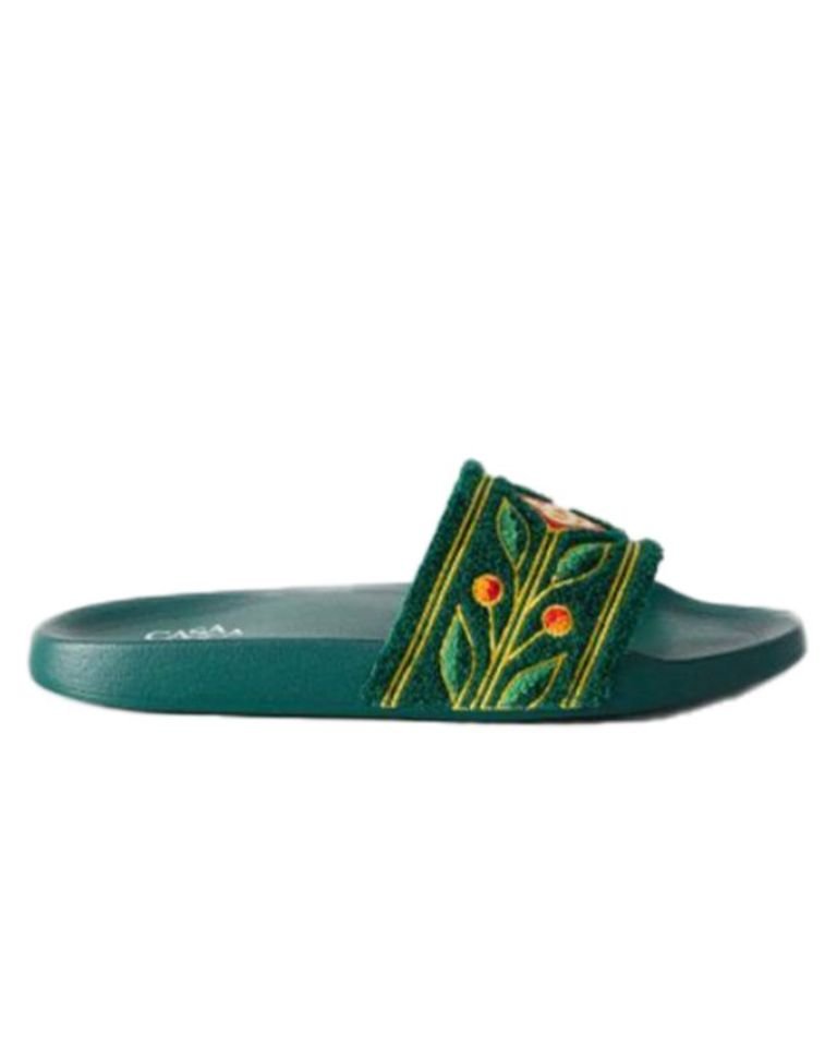 EMBROIDERED TERRY SLIDER / GREEN