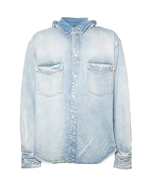 VETEMENTS ライトブルーデニムジャケット フード付き VETEMENTS オーバーサイズ フーデッド デニムジャケット