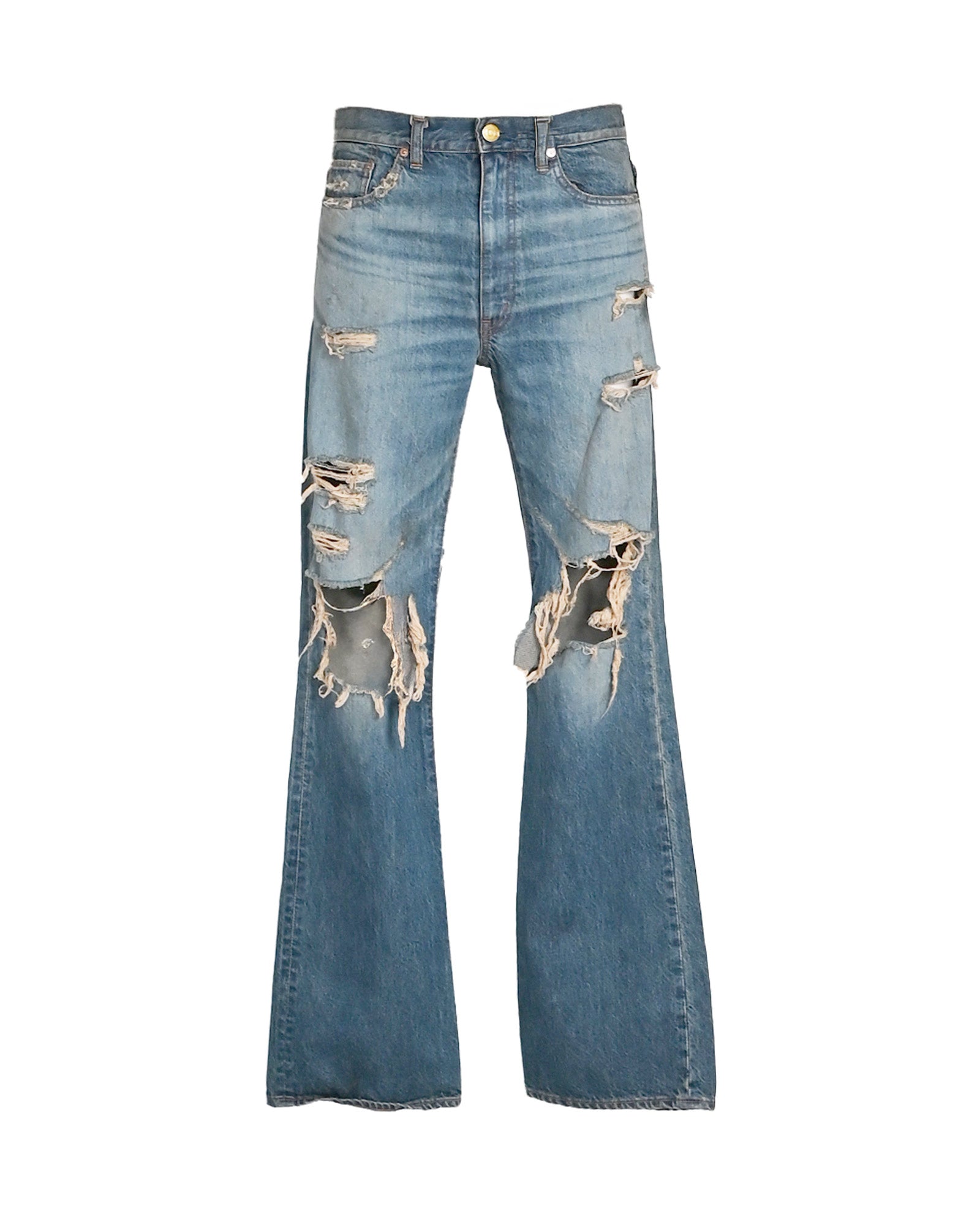 KAMIYA・カミヤ - デニムパンツ DISTRESSED SLIM BOOTCUT JEANS / INDIGO