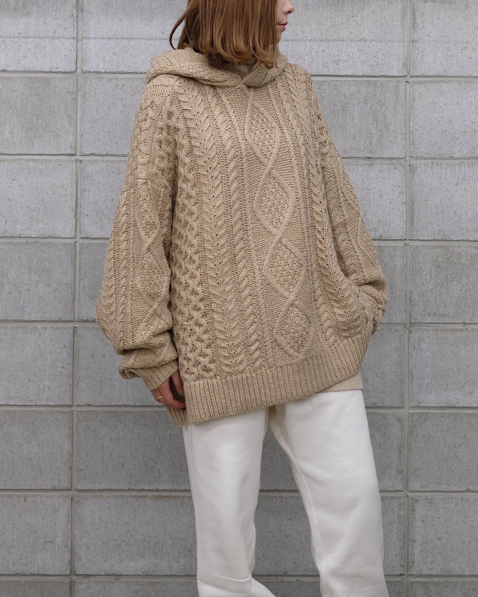 ESSENTIALS・エッセンシャルズ - ニット・セーター CABLE KNIT HOODIE / GOLD HEATHER
