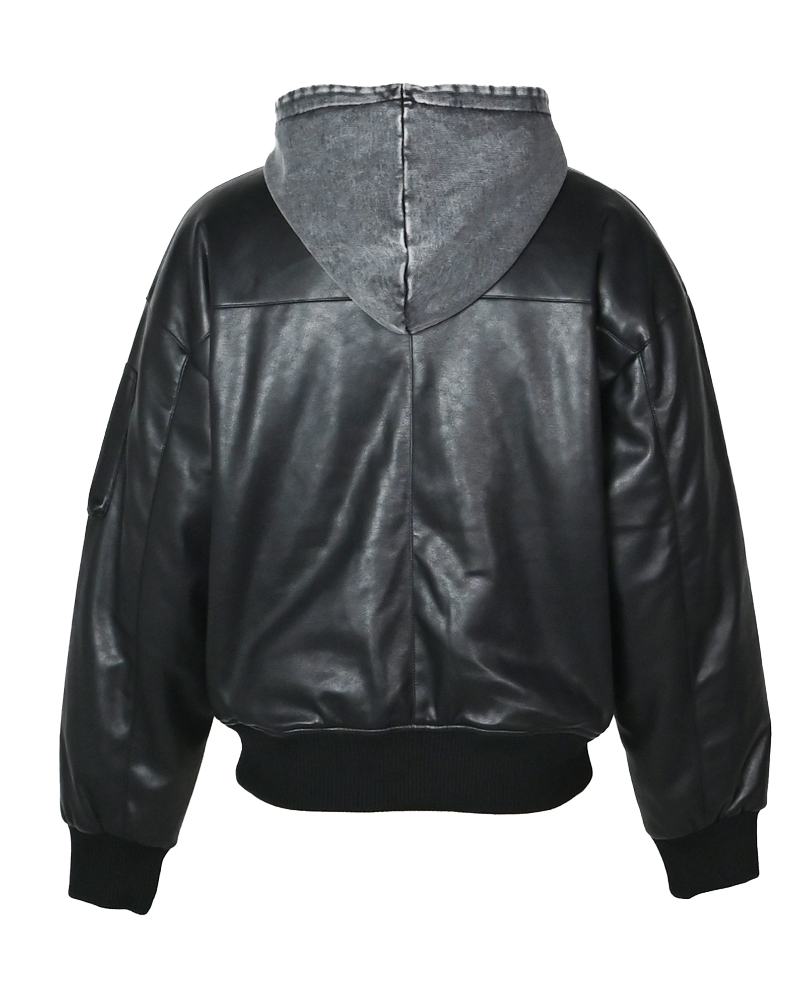 LAST NEST・last nest -  HOODED FAUX LEATHER FLIGHT JACKET / BLACK