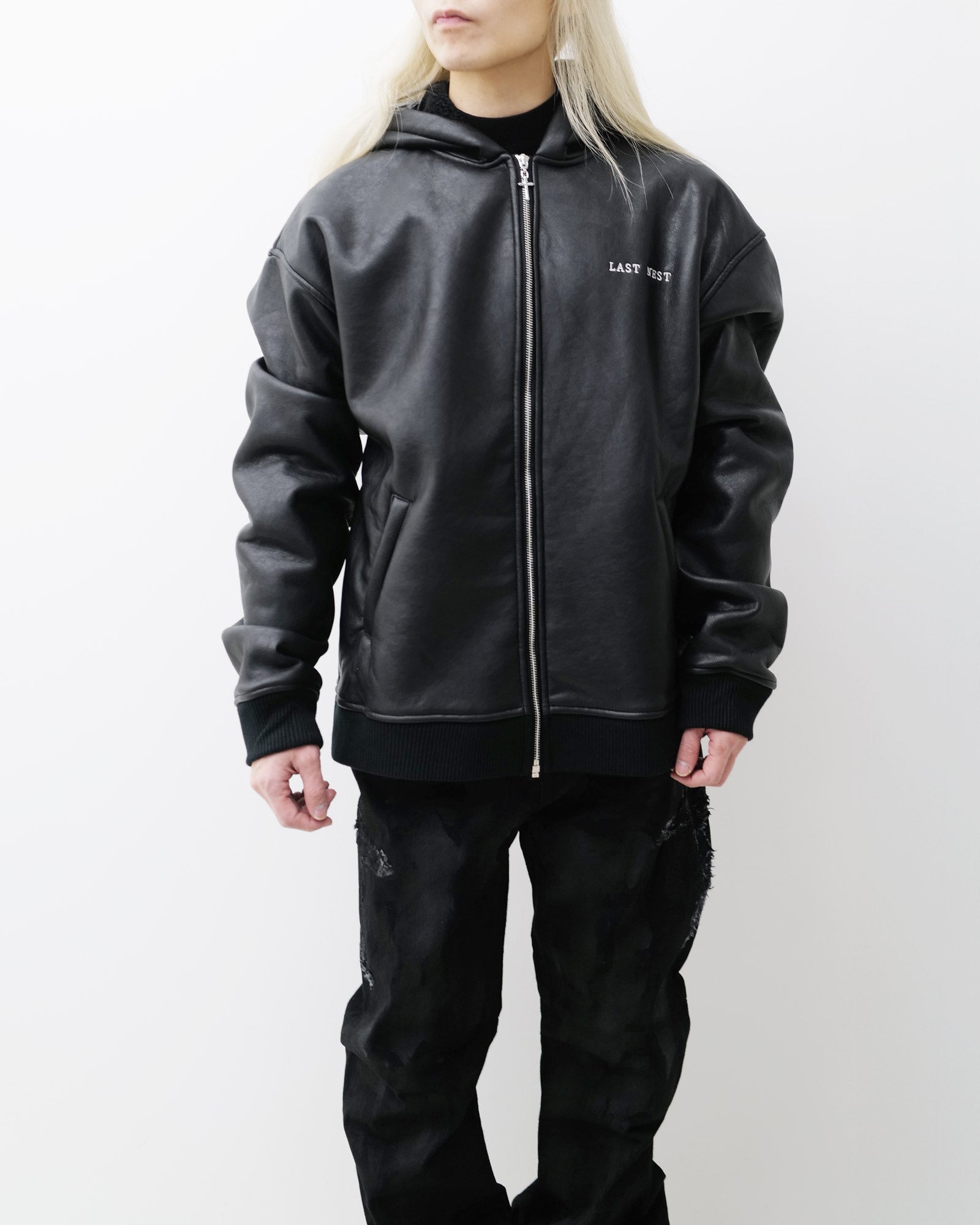 LAST NEST・ラストネスト - パーカー・フーディ FAUX LEATHER BOA HOODIE / BLACK