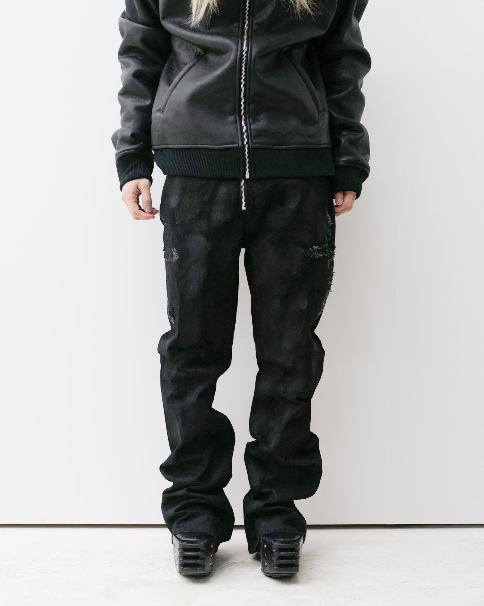 LAST NEST・ラストネスト - デニムパンツ COATING DENIM FLARE PANTS / BLACK