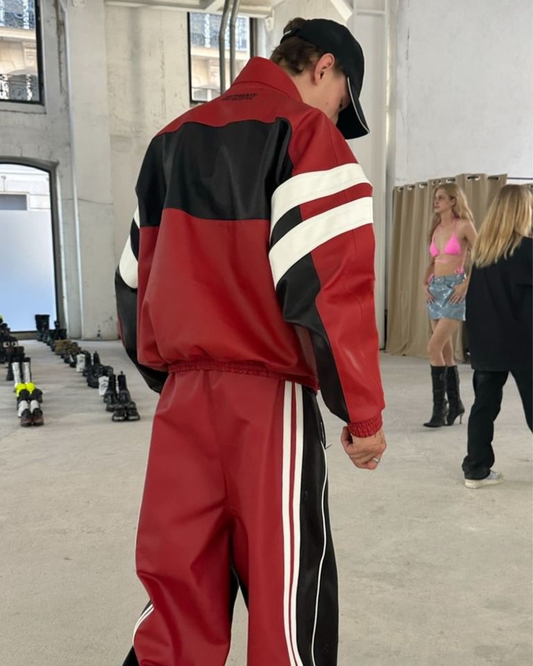 VETEMENTS × LEATHER TRACKSUIT JACKET / RED