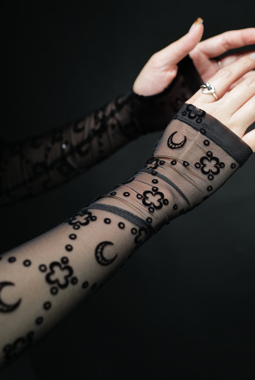 Marine Serre・marine cell -  MOONOGRAM MESH FLOCK LS HIGHNECK TOP / BLACK