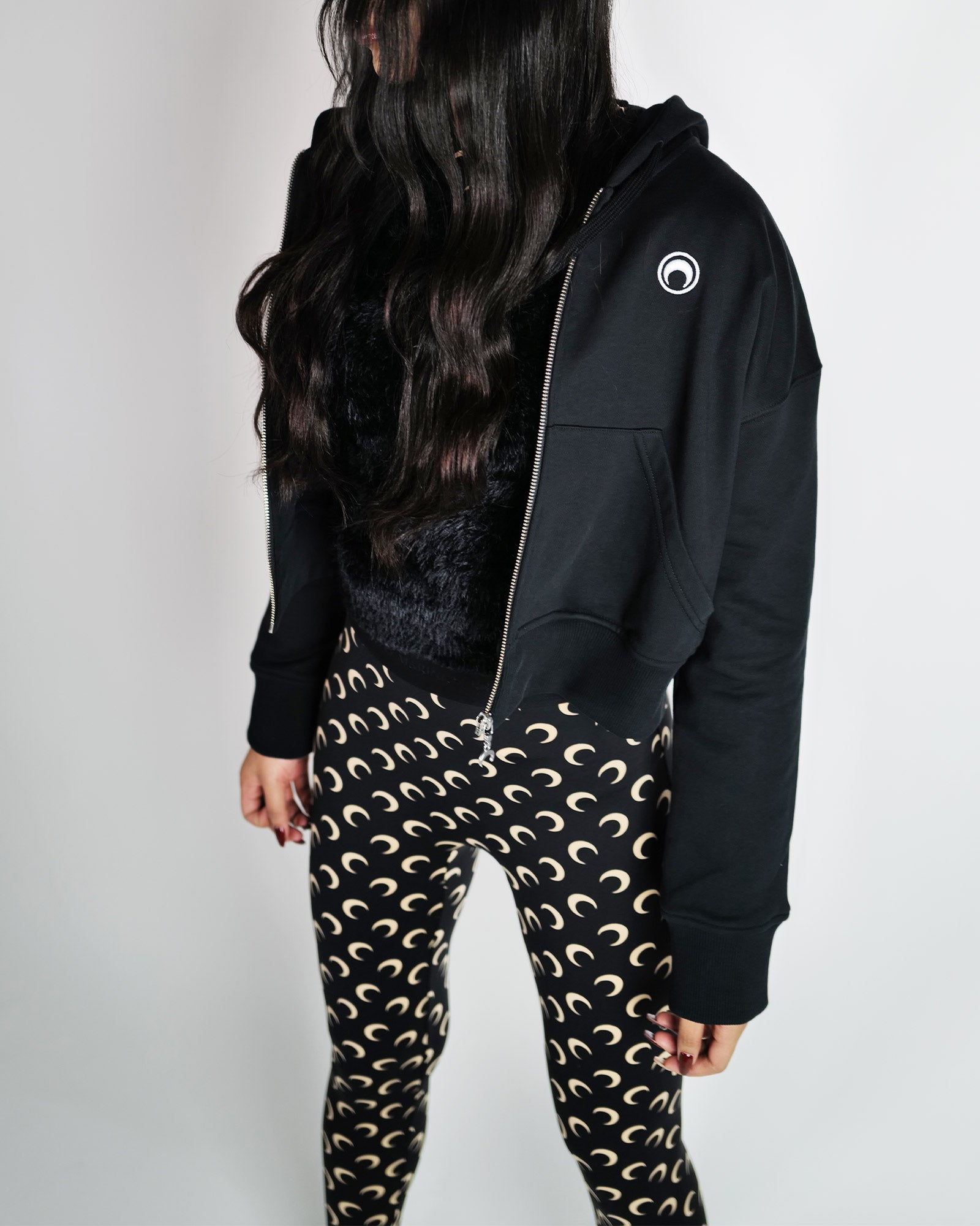 Marine Serre・marine cell -  WILD FLUFFY KNIT FITTED CREWNECK SWEATER / BLACK