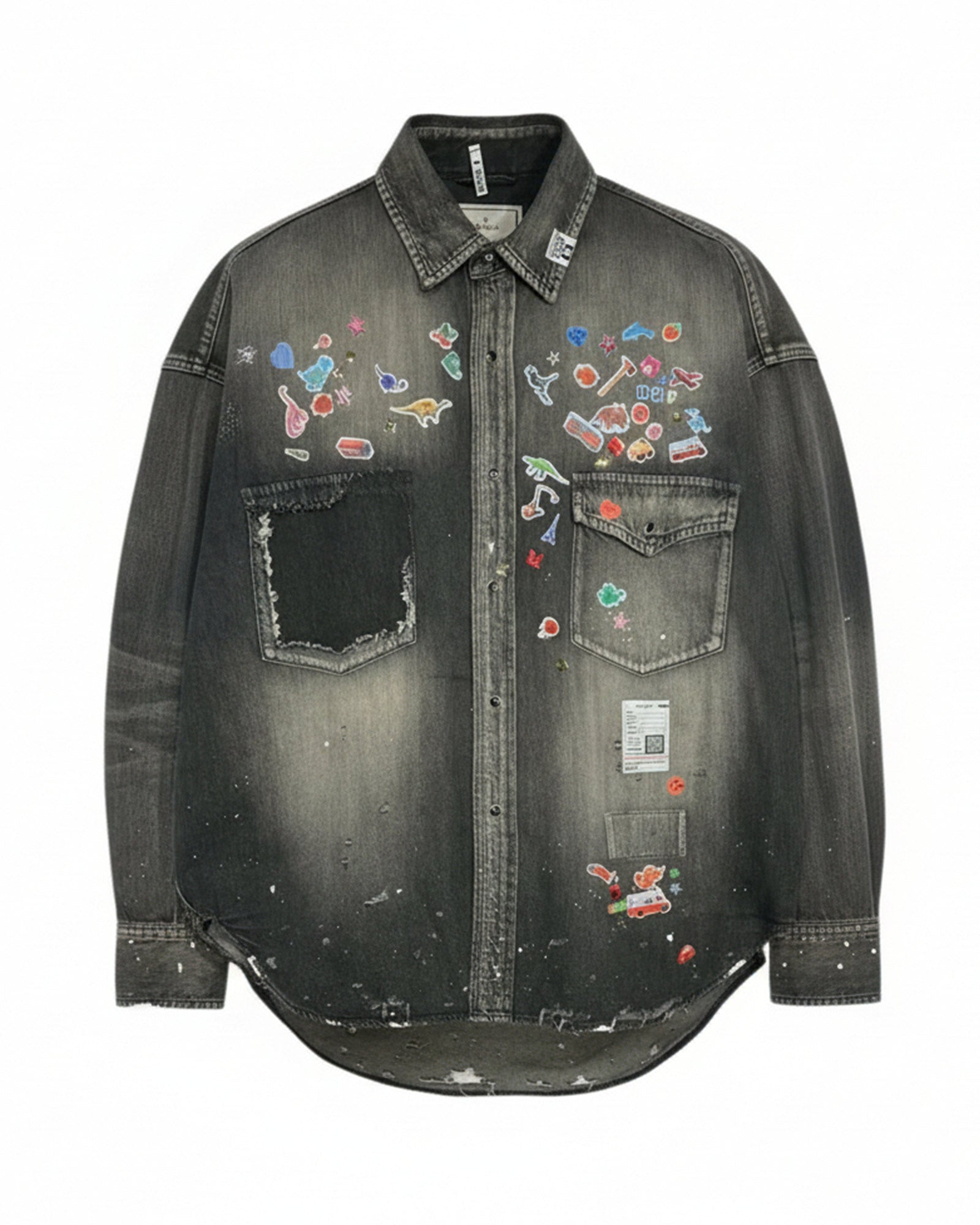 DENIM SHIRTS w STICKER / BLACK