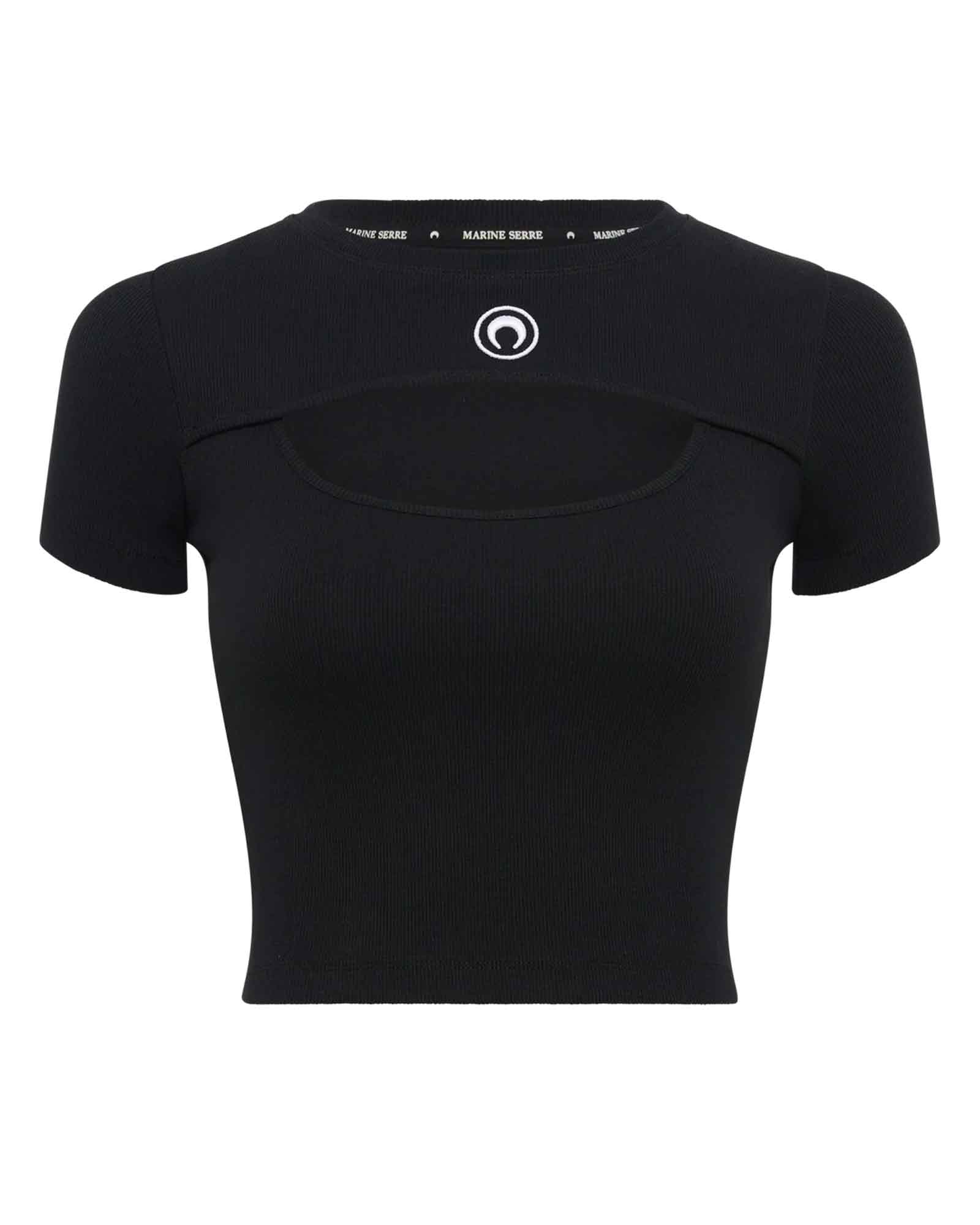 MOON LOGO RIBBED JERSEY CUT-OUT T-SHIRT / BLACK