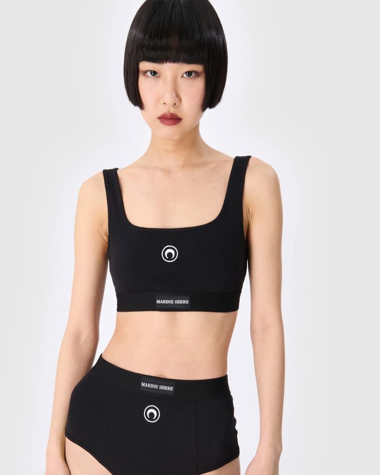 Marine Serre × MOON LOGO STRETCHED JERSEY SPORT BRA / BLACK