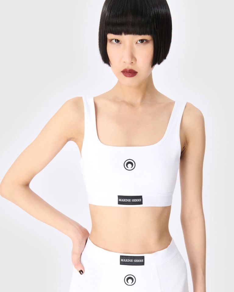 Marine Serre・marine cell -  MOON LOGO STRETCHED JERSEY SPORT BRA / WHITE