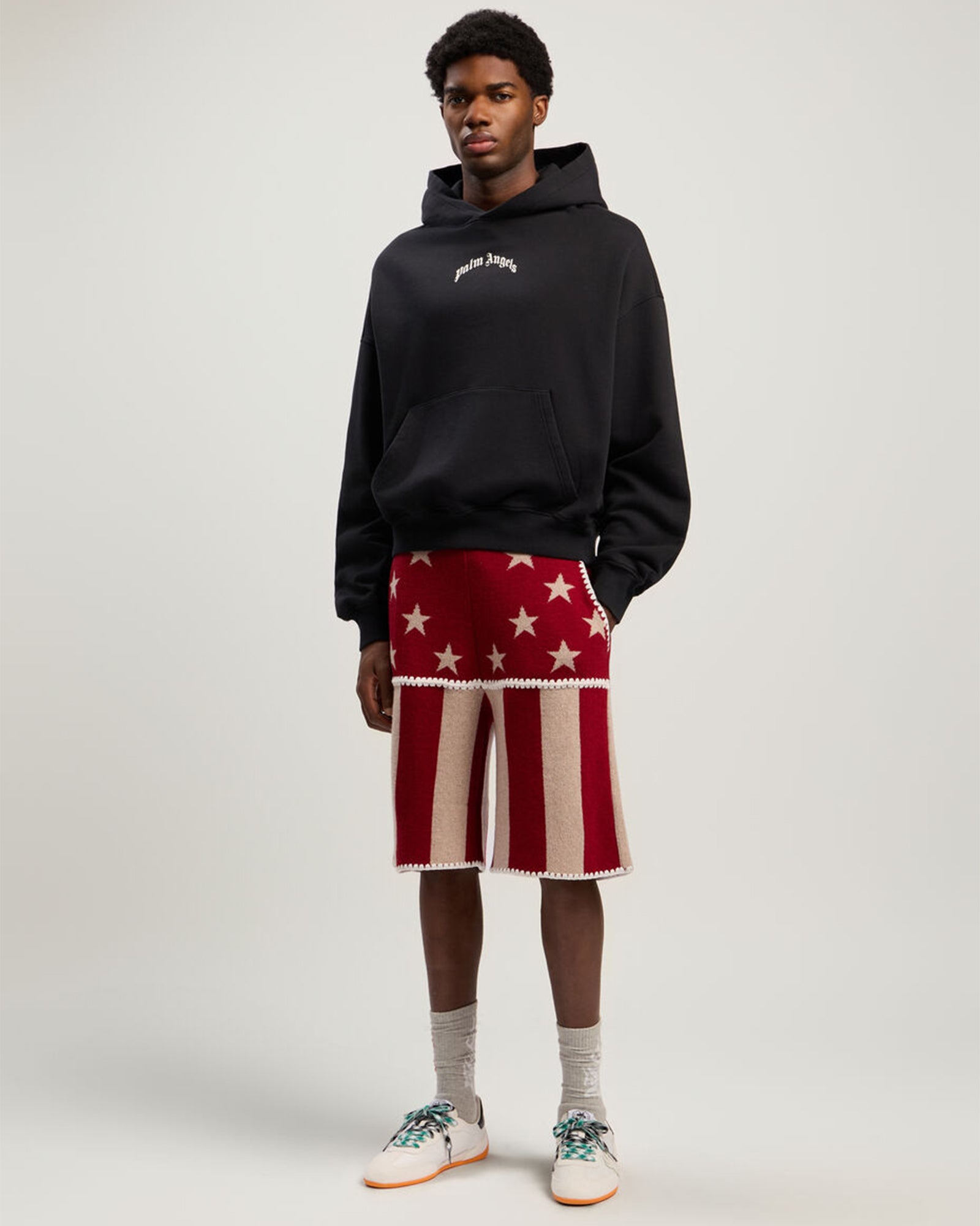 PALM ANGELS・palm angels -  BACK CURVED LOGO LOOSE HOODIE /  BLACK