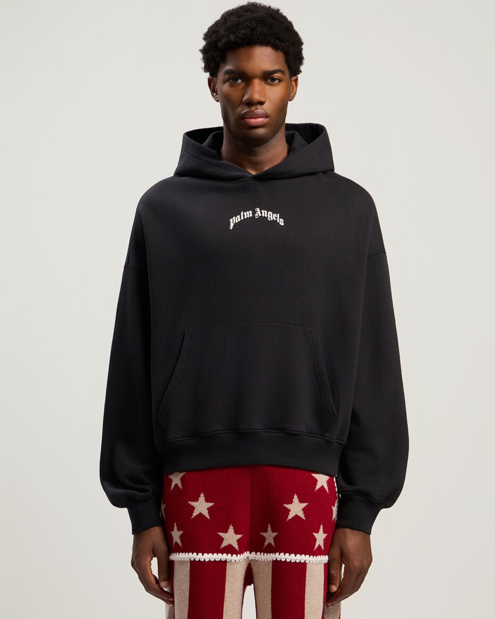 PALM ANGELS・palm angels -  BACK CURVED LOGO LOOSE HOODIE /  BLACK