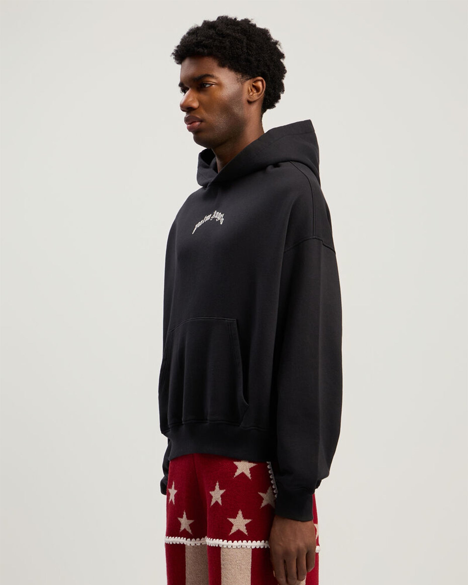 PALM ANGELS・palm angels -  BACK CURVED LOGO LOOSE HOODIE /  BLACK