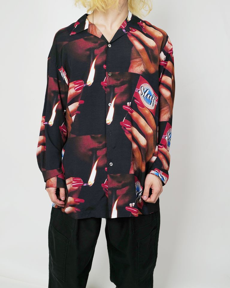 LASTMAN × PRINTED OPEN COLLOAR SHIRTS L/S 