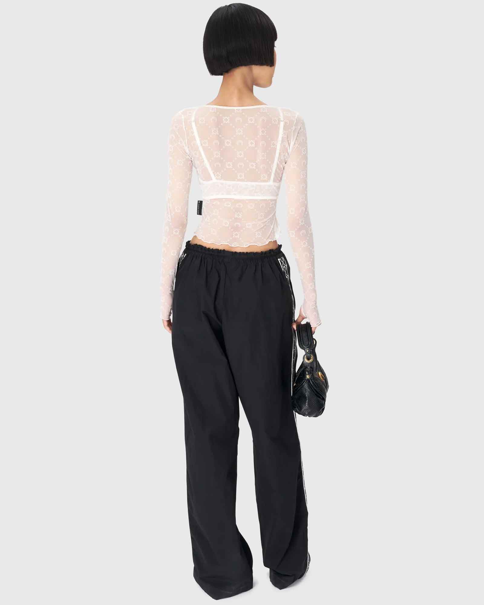 Marine Serre・marine cell -  RECYCLED MESH FLOCK SS CROPPED TOP / OFF WHITE