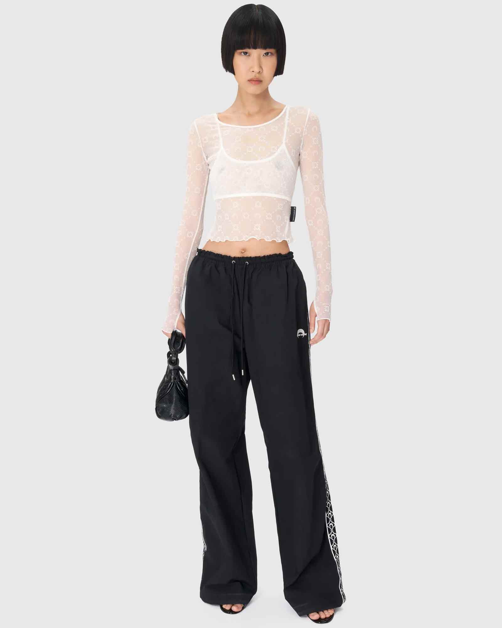 Marine Serre・marine cell -  RECYCLED MESH FLOCK SS CROPPED TOP / OFF WHITE