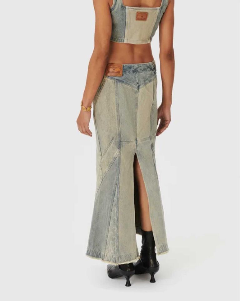 Marine Serre × REGENERATED DENIM FLARED SKIRT / BLUE