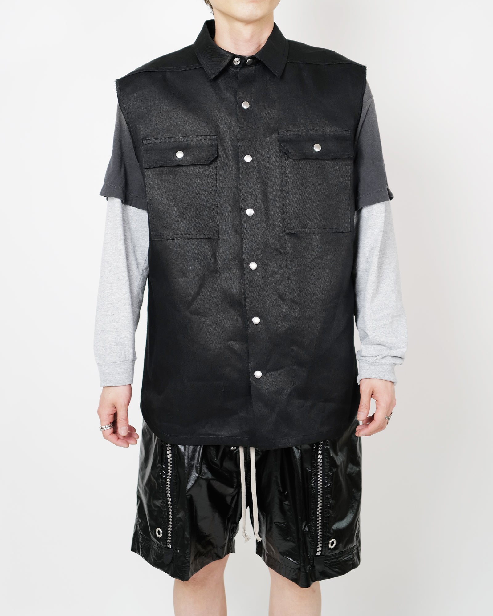 RICK OWENS・リック オウエンス - シャツ SLEEVELESS JUMBO OUTERSHIRT / BLACK