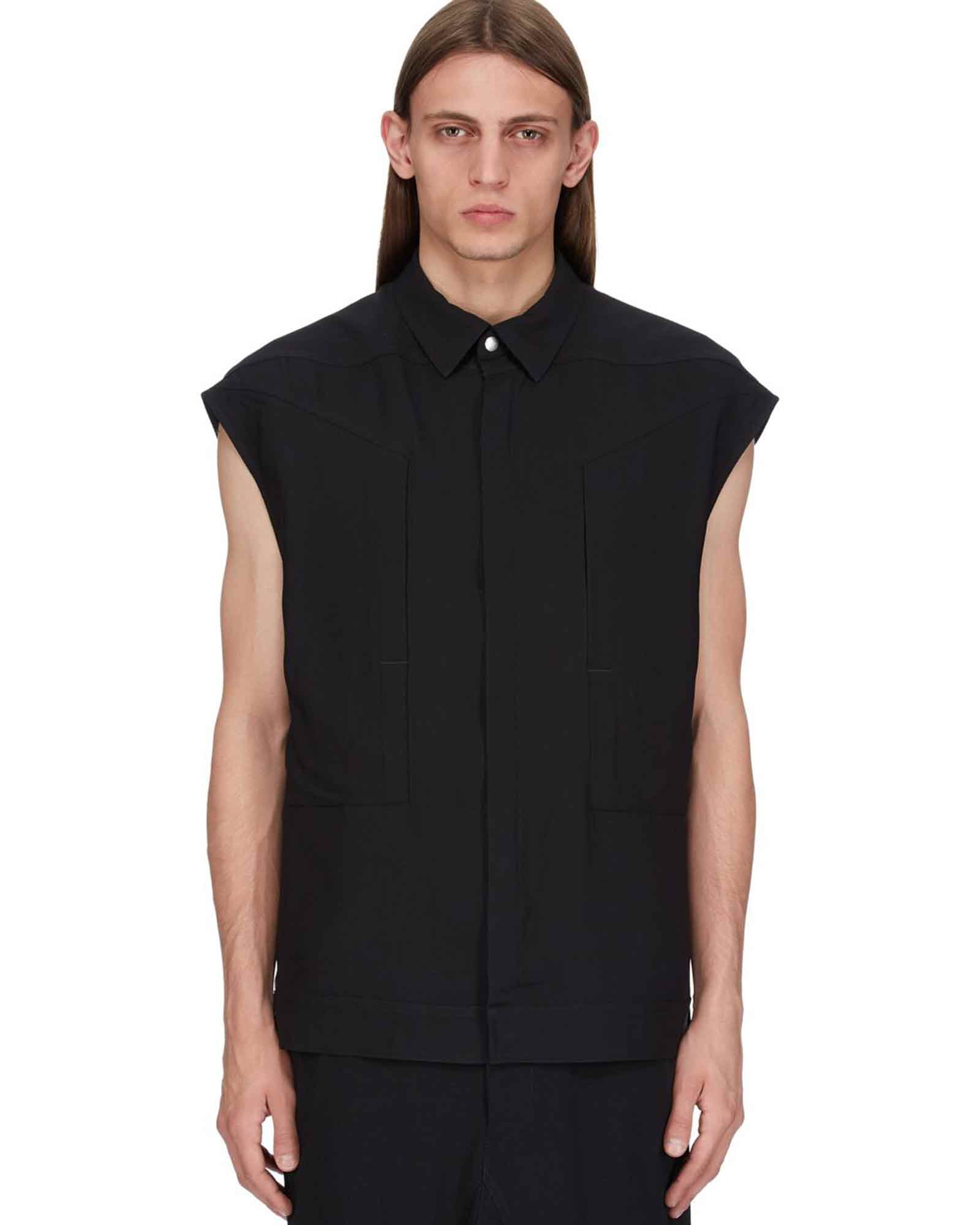 RICK OWENS・リック オウエンス - シャツ SLEEVELESS JUMBO OUTERSHIRT / BLACK