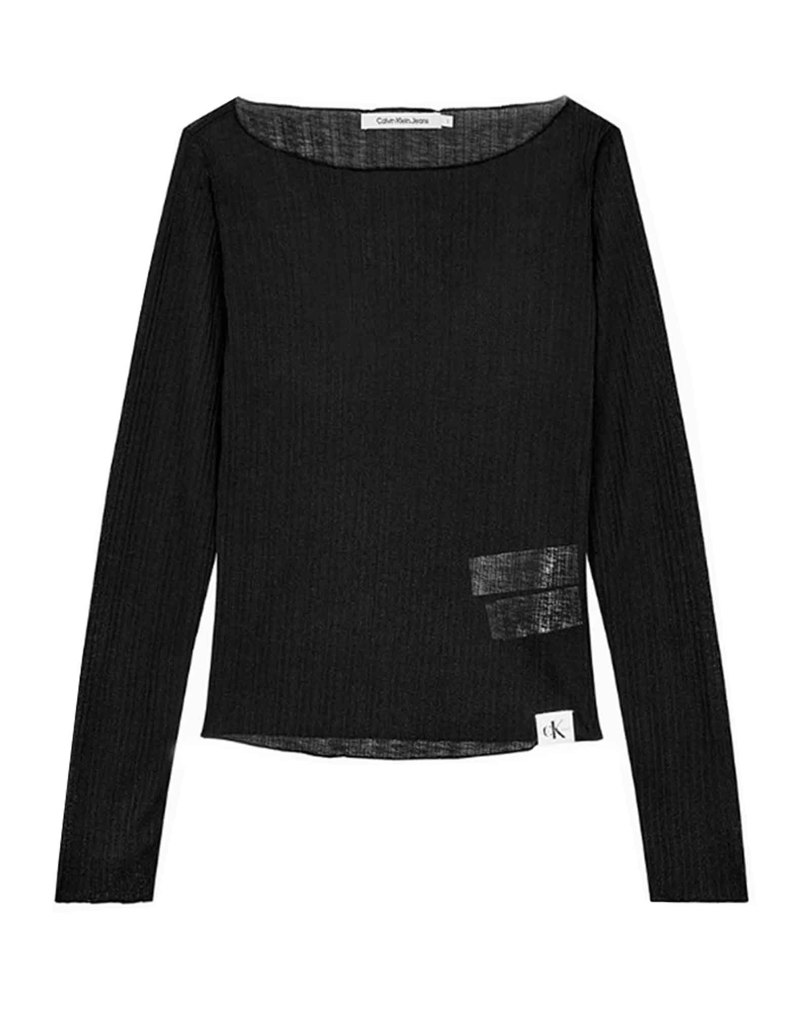 SHEER RIB LONG TOP / BLACK