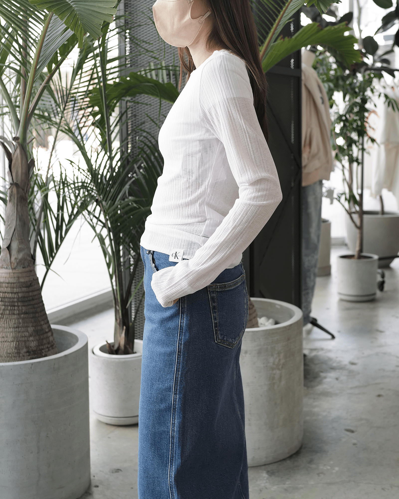 Calvin Klein × SHEER RIB LONG TOP / WHITE