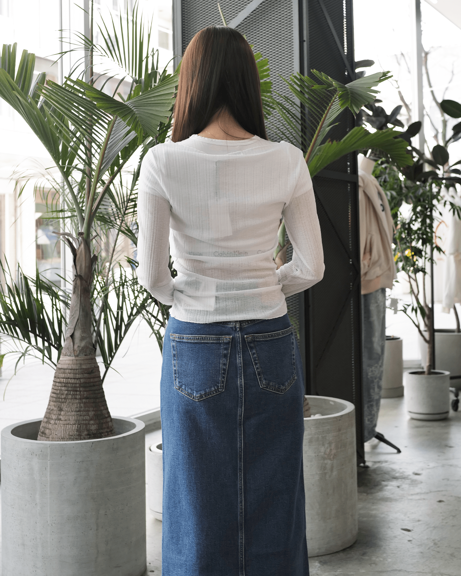 Calvin Klein × SHEER RIB LONG TOP / WHITE