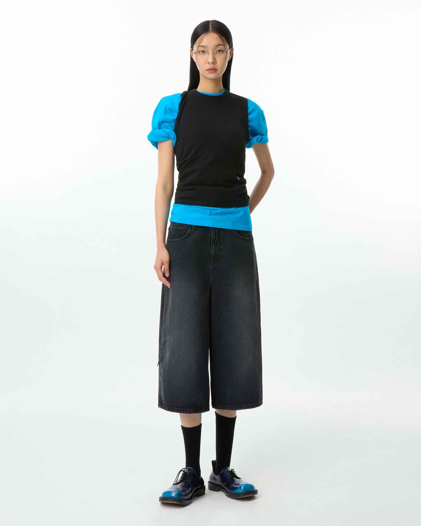 Ader Error × SIG; TRS TAG SHORT JEANS / BLACK
