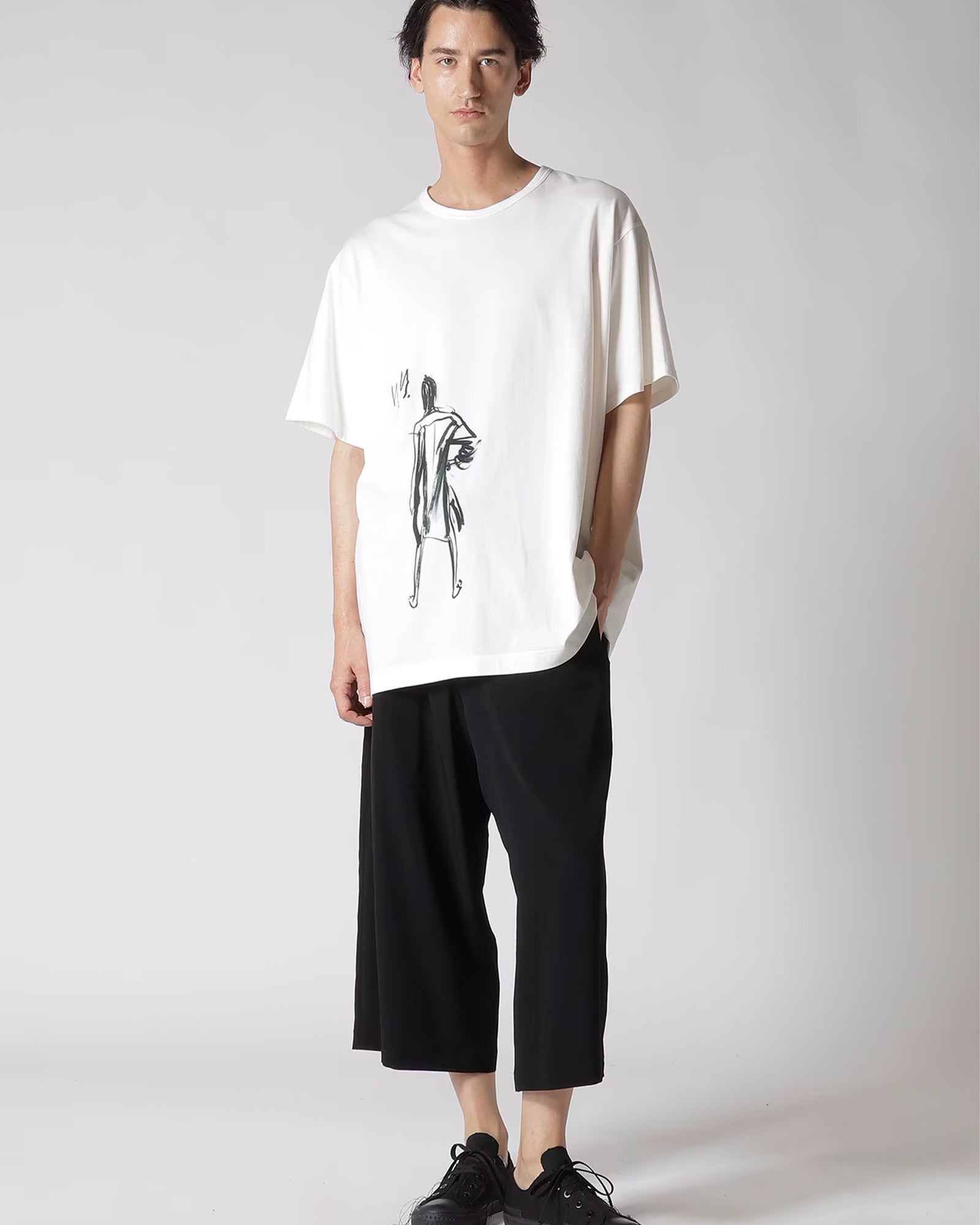 Yohji Yamamoto × SINGLE JERSEY PRINT HALF SLEEVE A / WHITE