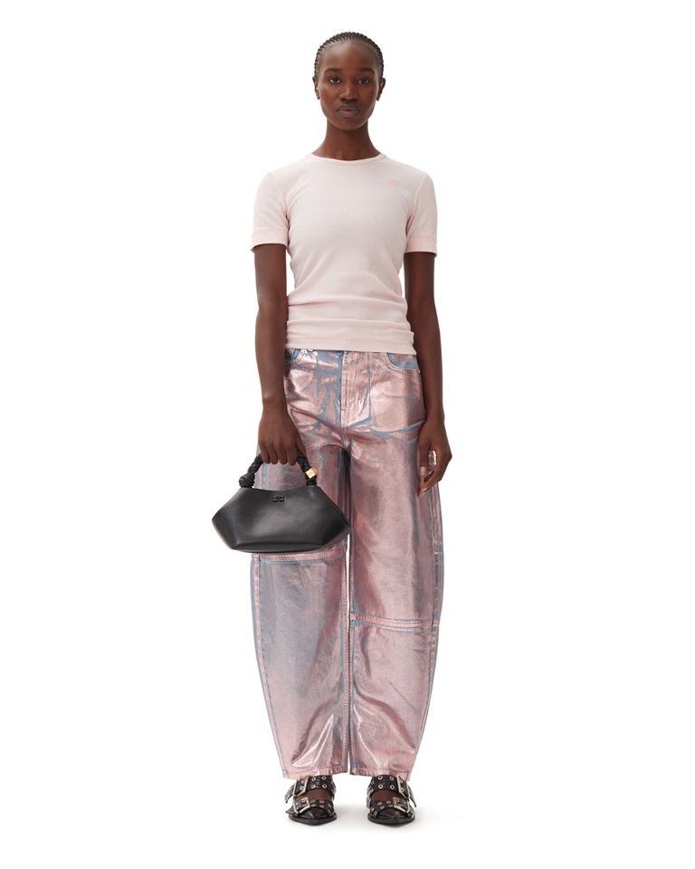 GANNI・ガニー - Tシャツ・カットソー SOFT COTTON RIB SHORT SLEEVE T-SHIRT / PINK