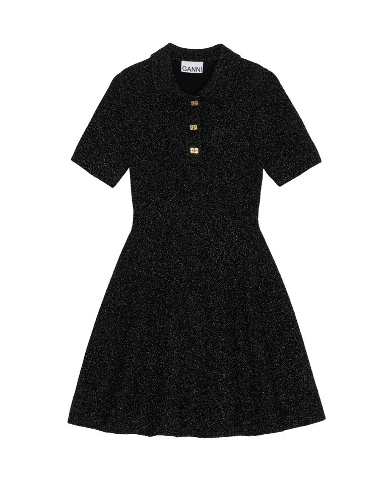 GANNI × SPARKLE DOUBLEFACE MINI DRESS / BLACK
