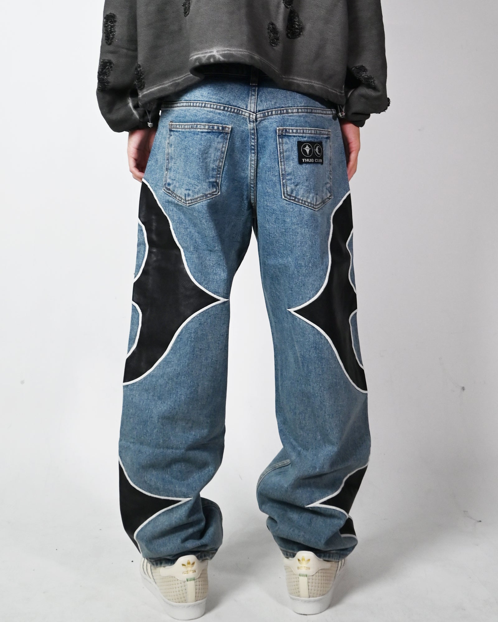 THUG CLUB(サグクラブ)「 TC LEATHER WASHING DENIM PANTS / BLUE