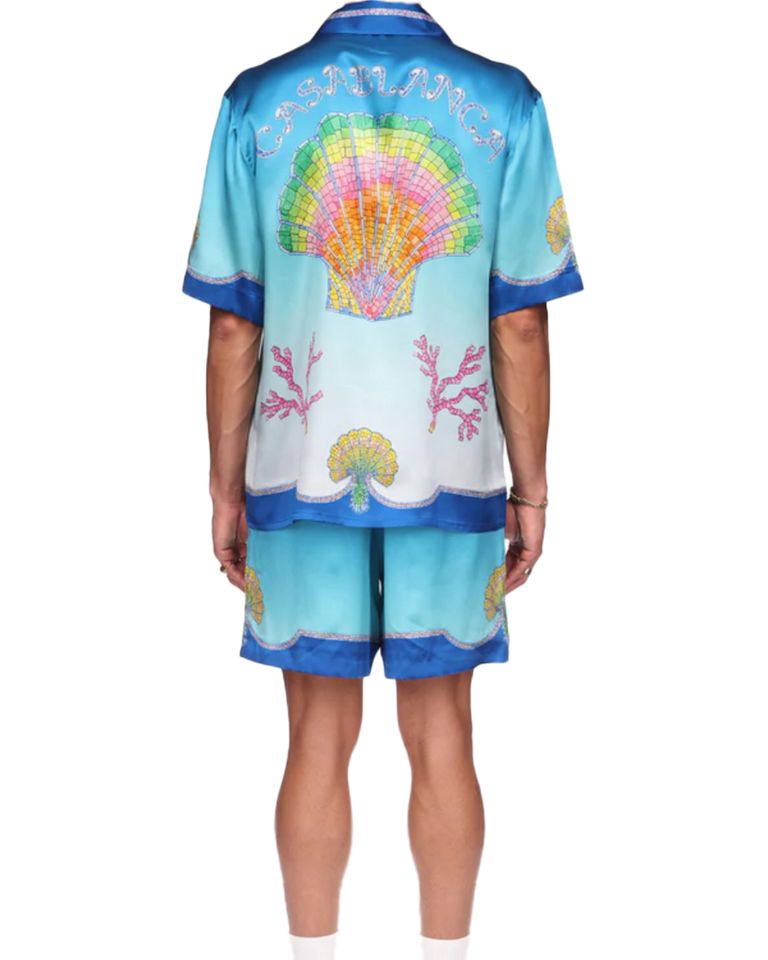 CASABLANCA × UNISEX CUBAN COLLAR SHORT SLEEVE SHIRT / BLUE
