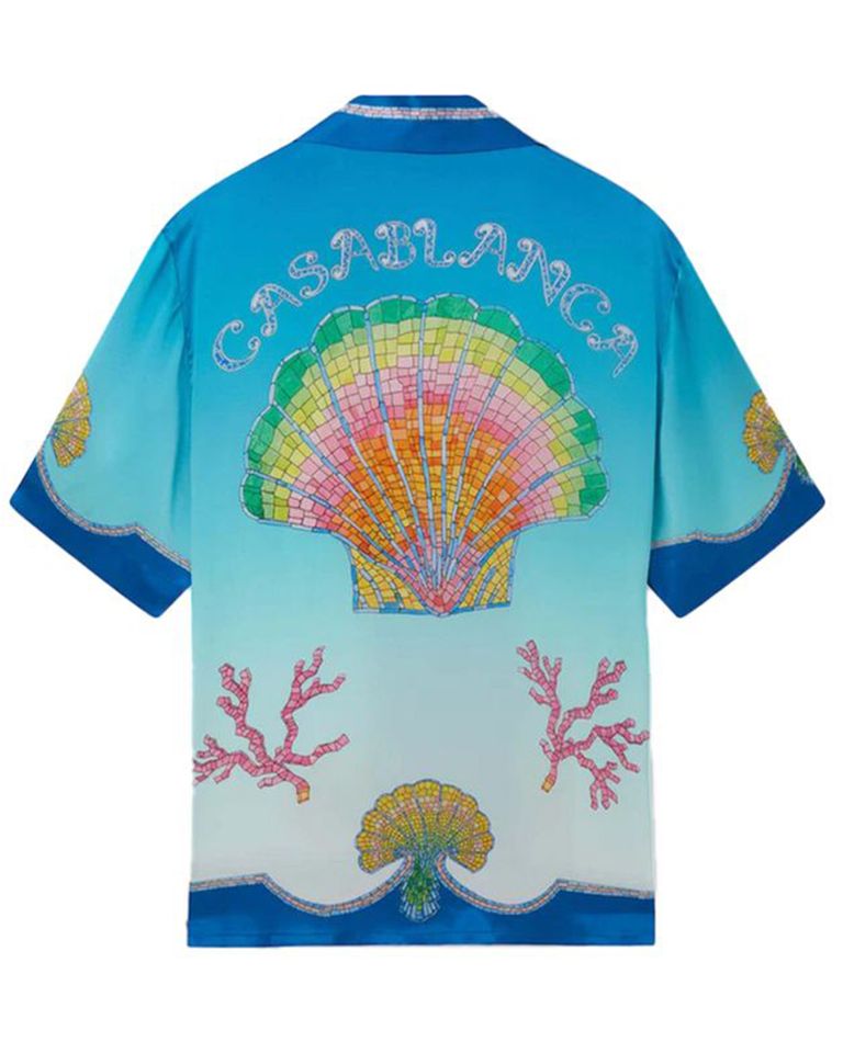 CASABLANCA × UNISEX CUBAN COLLAR SHORT SLEEVE SHIRT / BLUE