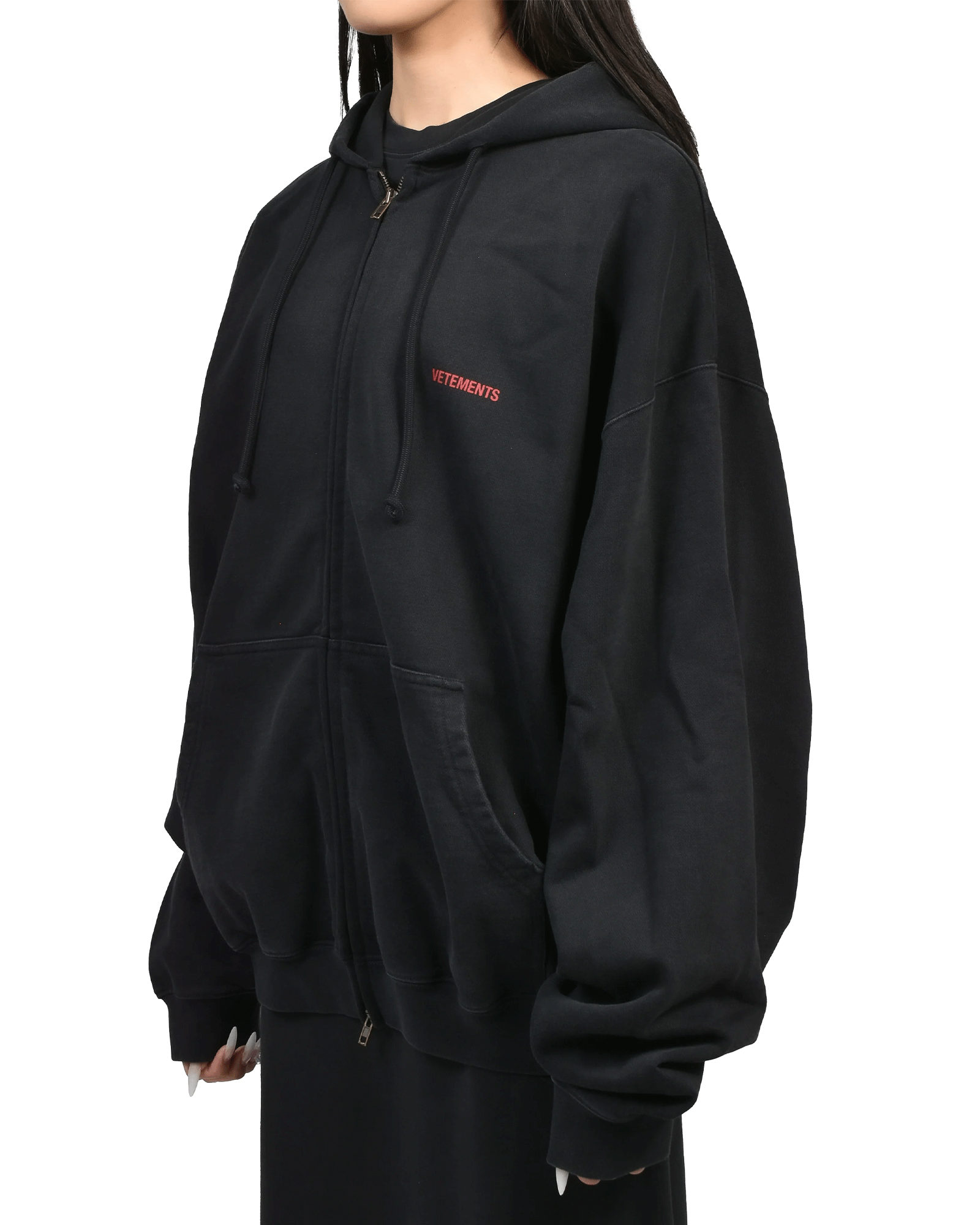 VETEMENTS・Vetements -  CLASSIC LOGO ZIP-UP HOODIE / WASHED  BLACK/RED