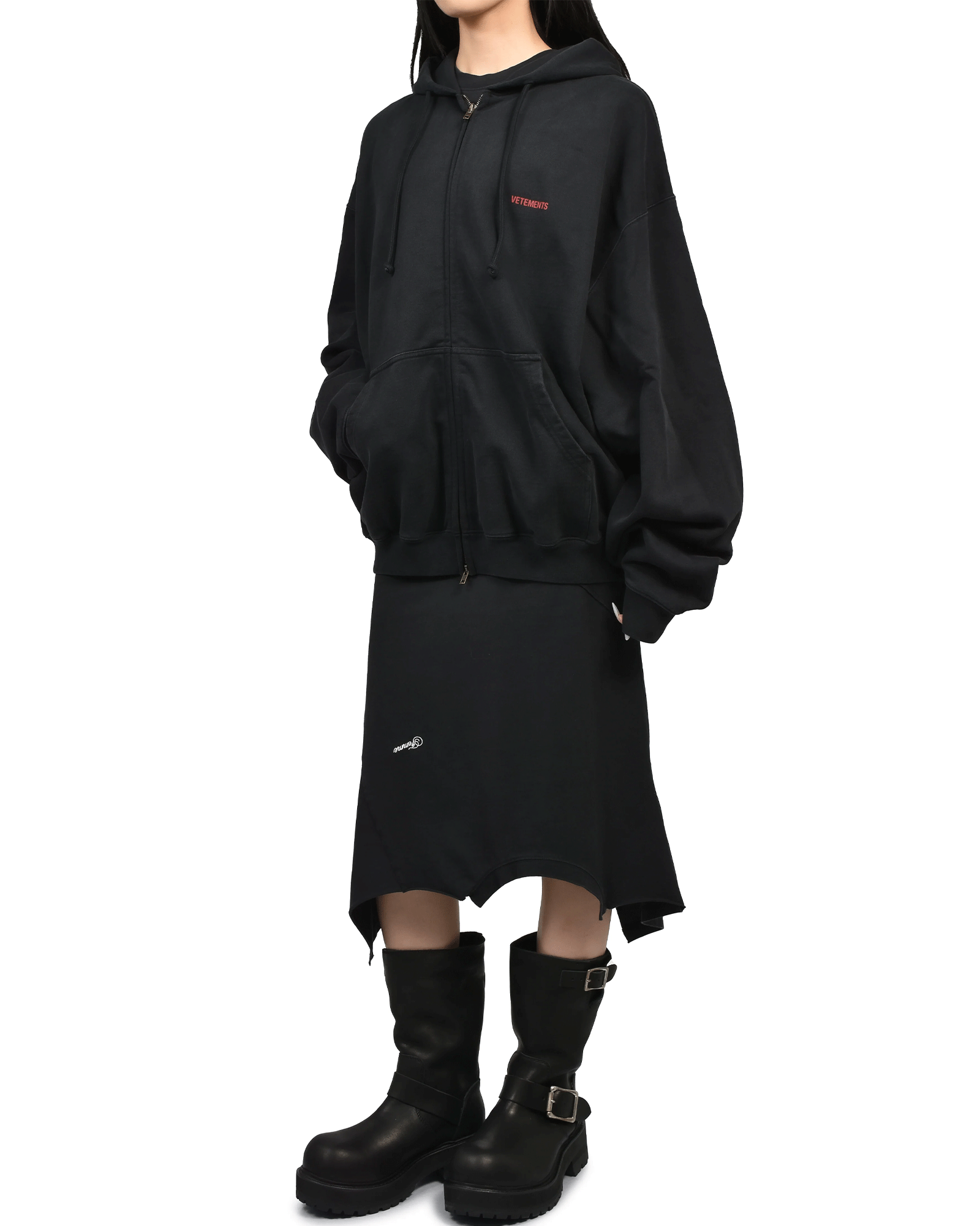 VETEMENTS・Vetements -  CLASSIC LOGO ZIP-UP HOODIE / WASHED  BLACK/RED