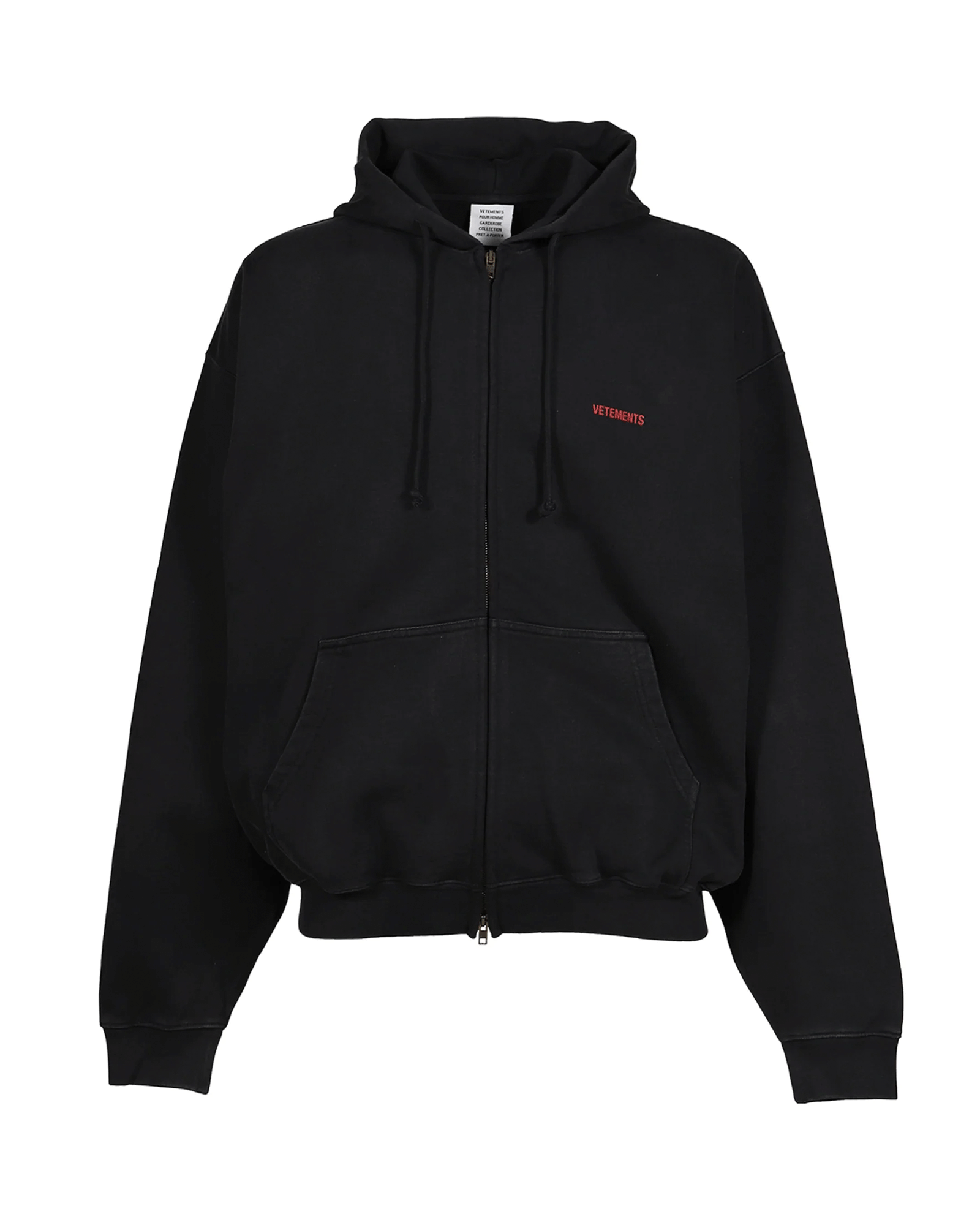 VETEMENTS・Vetements -  CLASSIC LOGO ZIP-UP HOODIE / WASHED  BLACK/RED
