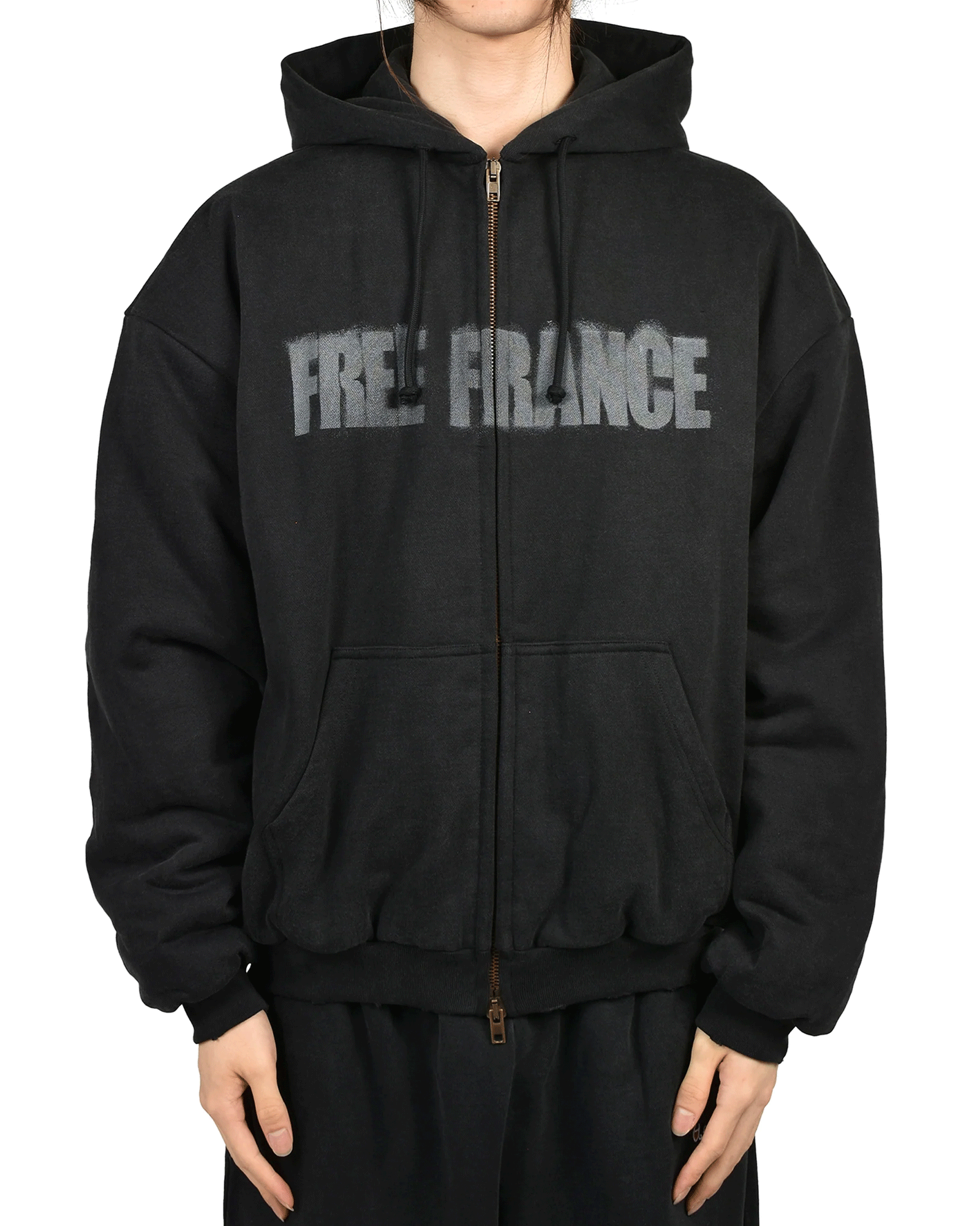 VETEMENTS・ヴェトモン - ジャケット PUFFEDZIP-UP HOODIE FREE FRANCE
/ WASHED  BLACK